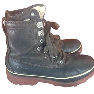 Sorel Caribou Boots Mens Size 8  Waterproof Leather Boots Black Shearling Lined